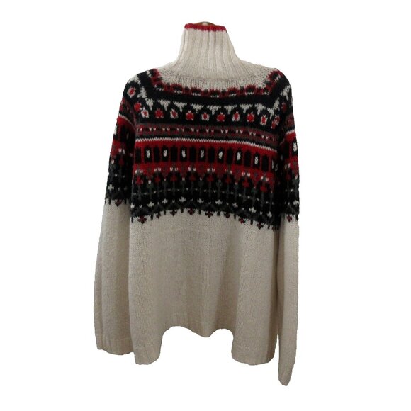 Venezia Jeans Turtleneck Sweater Womens Plus 26/28 Fair Isle Pullover Wool Blend - Picture 2 of 6
